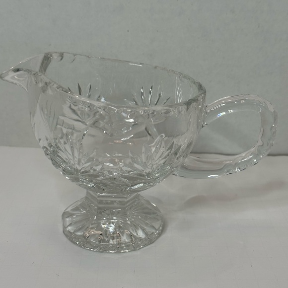 Vintage Gravy Sauce Pitcher Pedestal Footed Pressed Glass Gravy Boat - Picture 1 of 4